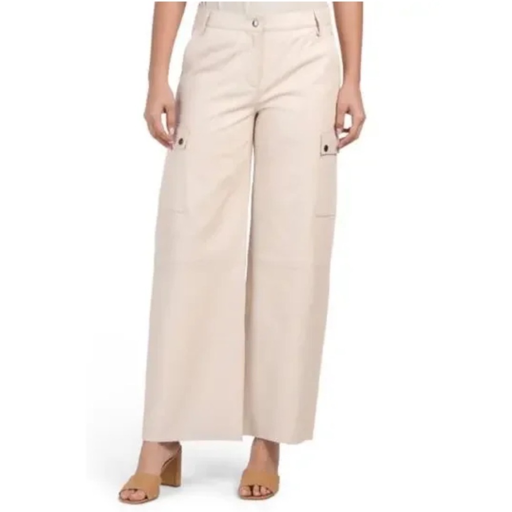 Bod & Christensen Wide Leg leather Pants beige Patricia cargo real leather